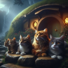 Cats of Hobbiton: Photorealistic Portrayal of Feline Charm in a Cinematic Style