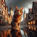 Serenity in Solitude: Photorealistic Cat Stroll in Historic German Town