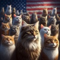 American Cats: Photorealistic Group Portrait in Front of US Flag