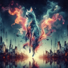 Ethereal Metamorphosis: From Smoke to Cat in Alcohol Ink Style