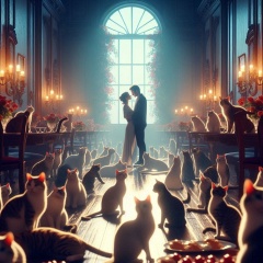 Romantic Cats: A Painterly Scene of Love and Feline Charm