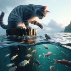 Oceanic Serenity: Photorealistic AI-Generated Image of a Cat on a Plank