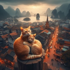 Tranquil Harmony: AI-Generated Serenity with Vietnam's Coastal Cats