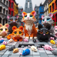 Whimsical Creations: The Cats of Lego Exploring a Colorful Wonderland