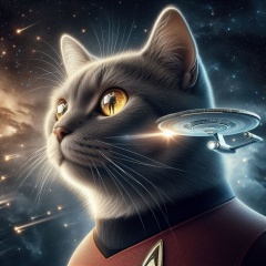 Starfleet Cat: Cosmic Portrait with USS Enterprise Reflection