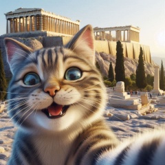 Feline Delight: Hyper Realistic Cat Selfie at the Acropolis, Athens