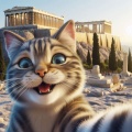 Feline Delight: Hyper Realistic Cat Selfie at the Acropolis, Athens