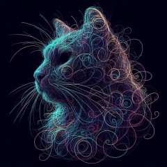 Mysterious Male Cat: Abstract Neon Scribble on Dark Background