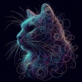 Mysterious Male Cat: Abstract Neon Scribble on Dark Background