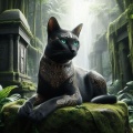 Glyphed Majesty: Obsidian Cat in Jungle