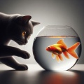  Curious Cat and the Goldfish