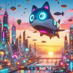 Sky Cat: A Futuristic Voyage Over Tomorrow's Cityscape