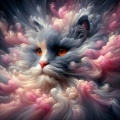 Whirlwind Cat: Hyper-Realistic Oil Painting of a Seductive Feline in Pastel Smoke