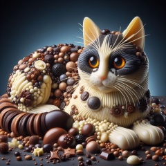 Chocolate Cat Sculpture: Photorealistic Macro Image with Praliné Decorations