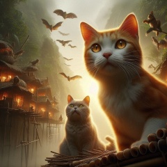 Jungle Serenity: Photorealistic Cats of Vietnam Amidst Stilt Houses
