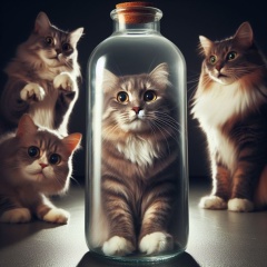 Dramatic Scene: Fearful Cat Trapped in Transparent Bottle as Others Watch in Horror