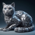 Hyper Realistic 3D Cat Made of Metal Gears in Studio Setting