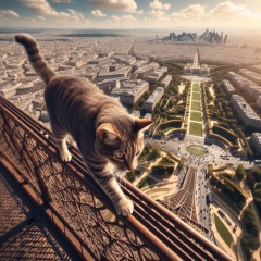 Feline Serenity: Parisian Panorama from the Eiffel Tower's Perch