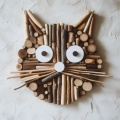 Whiskered Woods: Driftwood Cat Sculpture with Enigmatic Eyes