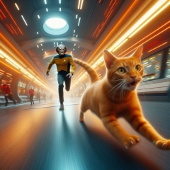 Streaking Pursuit: Mr. Worf Chases an Orange Cat Through USS Enterprise Corridors