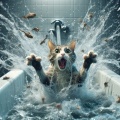 Chaos Unleashed: A Startled Cat's Dramatic Escape from a Watery Bath
