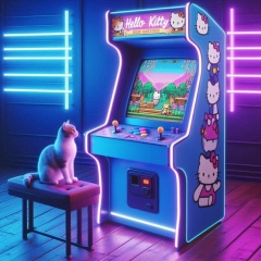 Neon Nostalgia: A Playful Encounter with Retro Gaming and Feline Charm