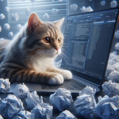 Feline Intellect: A Cat Engrossed in Creative Endeavors