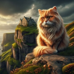 Felines of Éire: A Photorealistic Portrait Amidst Coastal Majesty