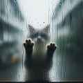 Rainy Day Serenity: A Cat's Gaze Through Streaked Glass