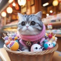 Kawaii Cat Exploration: Playful Feline Curiosity in a Japanese Store
