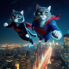 Supercats Soar: Nighttime Flight Over New York City