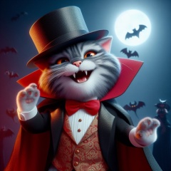 Whiskered Elegance: A Feline Count Dracula in Pixar Animation Style