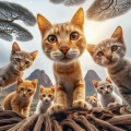 Adventurous Feline Family: Curious Cats in African Landscape