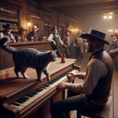 Whiskers and Whiskey: A Playful Disturbance in the Old West Saloon