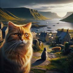 Irish Feline Wanderers: Photorealistic Portrayal of Cats Amidst Emerald Countryside