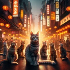 Taiwan Street Cats: Photorealistic Portrayal of Feline Charm Amidst Chinese New Year Festivities