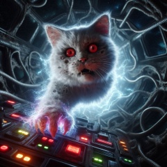 Spectral Encounter: Feral Ghost Cat Caught in the Proton Stream