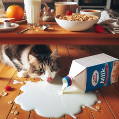 Whimsical Chaos: Milk Mishap & Culinary Caper with a Curious Cat