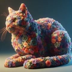 Floral Feline Serenity: A Hyper-Realistic Cat Crafted from Vibrant Flowers