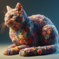 Floral Feline Serenity: A Hyper-Realistic Cat Crafted from Vibrant Flowers