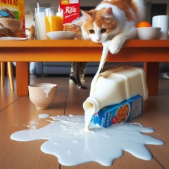 Whimsical Chaos: Cat's Breakfast Mischief Captured in AI Art