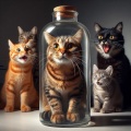 Feline Folly: Cat in a Clear Bottle Sparks Surreal Horror Show