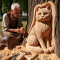 Whiskered Woodwork: The Majestic Cat Carving Masterpiece