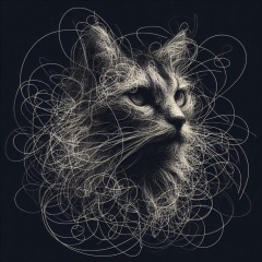 Ethereal Feline: Abstract Male Cat in Chaotic Scribble Line Art