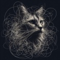 Ethereal Feline: Abstract Male Cat in Chaotic Scribble Line Art