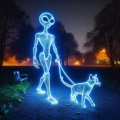 Neon Alien Stroll: Otherworldly Encounter in the Park