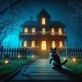 Eerie Victorian Haunted House: The Cat's Silent Sentinel