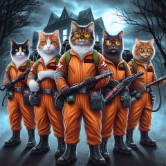 Cats of Ghostbusters: Feline Ghostbusting Crew Confronts Haunted House