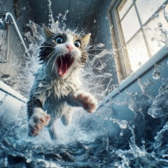 Chaos Unleashed: Startling Escape of a Frightened Feline