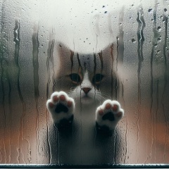 Rainy Day Serenity: A Feline Perspective through a Rain-Streaked Window